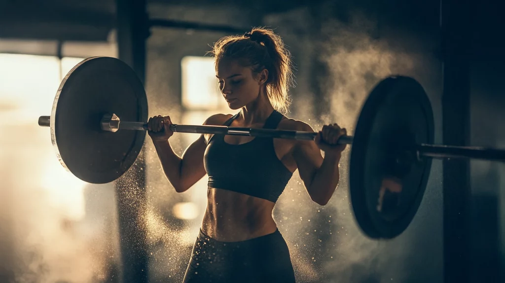 Frau im Fitnessstudio, die an einem Gerät trainiert, während sie mit einem Fitnessmythos konfrontiert wird – symbolisiert die Entlarvung von gängigen Missverständnissen im Training.