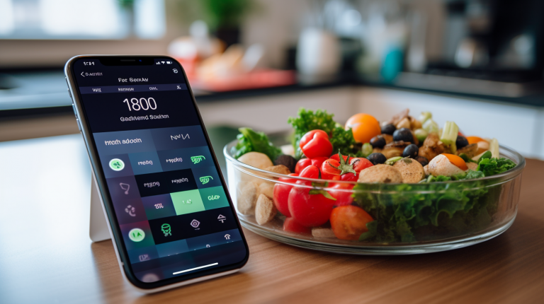 Darstellung eines Kalorien-Trackers auf einem Smartphone oder einer App – Symbolbild für die Überwachung der Kalorienzufuhr zur Unterstützung einer gesunden Ernährung und Gewichtsregulation.