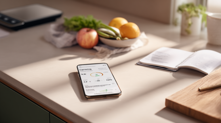 Darstellung eines Kalorien-Trackers auf einem Smartphone oder einer App – Symbolbild für die Überwachung der Kalorienzufuhr zur Unterstützung einer gesunden Ernährung und Gewichtsregulation.